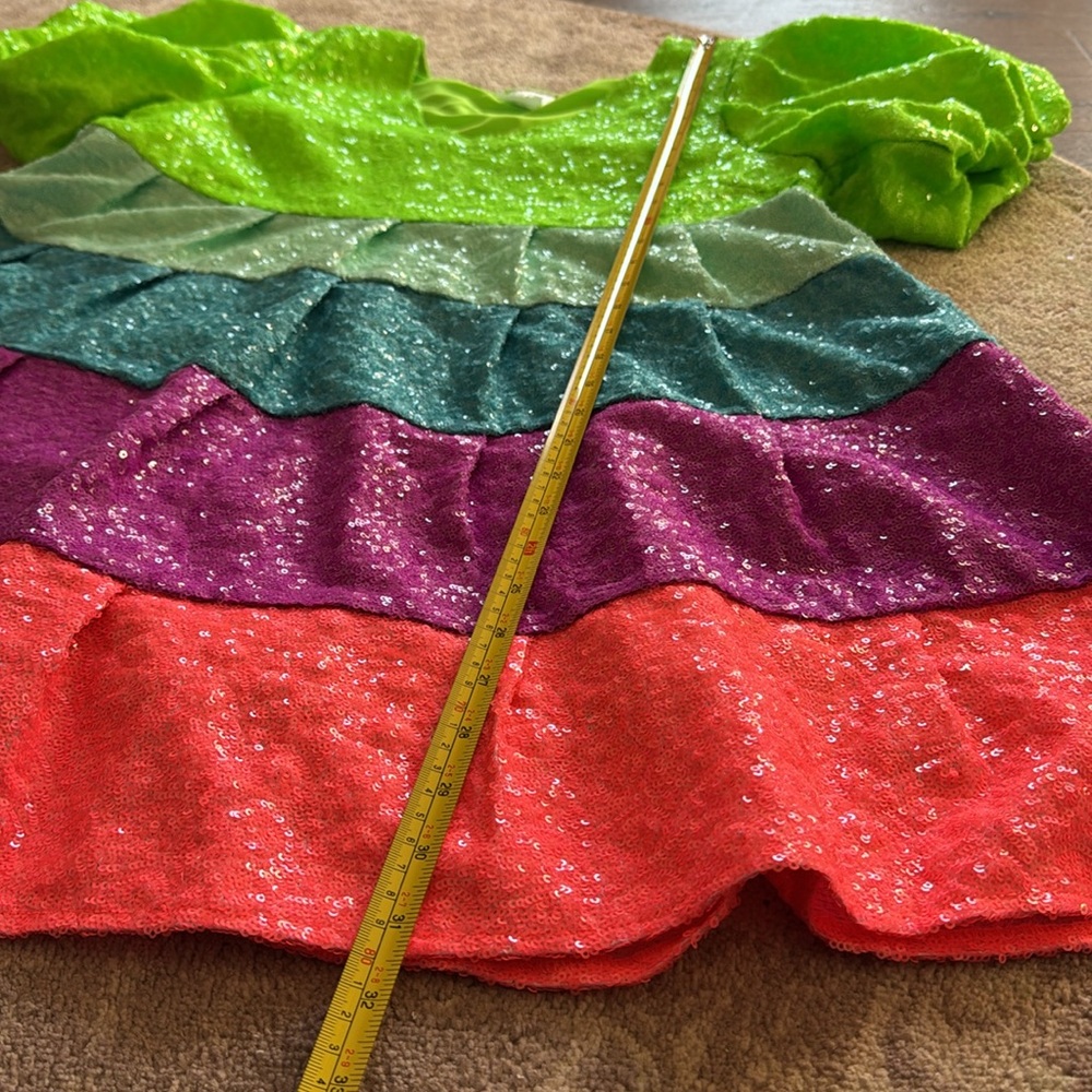 QUEEN OF SPARKLES Neon Green Aqua Blue Purple Coral Stripe Sequin Mini Dress - Picture 7 of 7